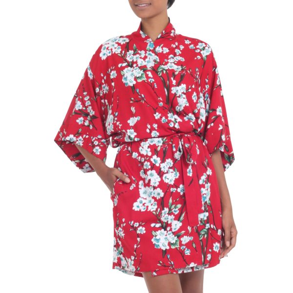 Holy Jasmine Red and White Floral Robe on Sale