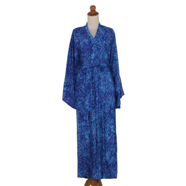 Bamboo Blue Rayon Batik Robe Online Sale