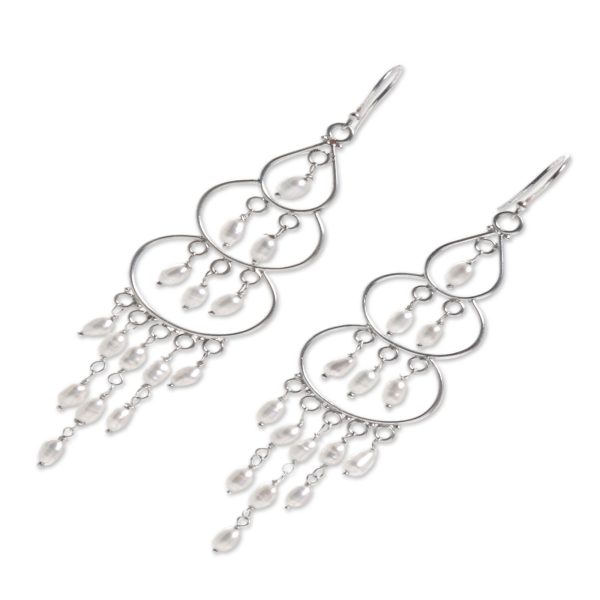 Moonlit Orbs Silver Pearl Chandelier Earrings Online Hot Sale