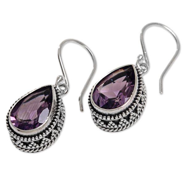 Sparkling Dew Amethyst & Silver Dangle Earrings Hot on Sale