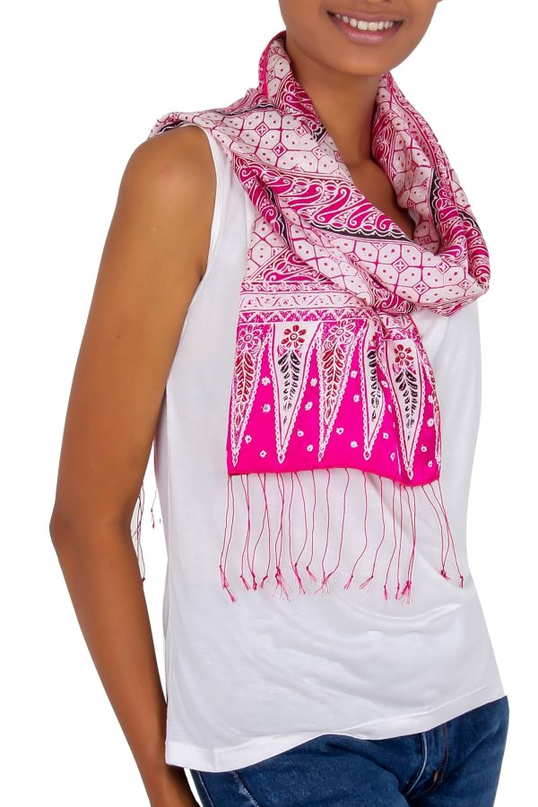 Pink Fantasy Silk Batik Scarf Hot on Sale