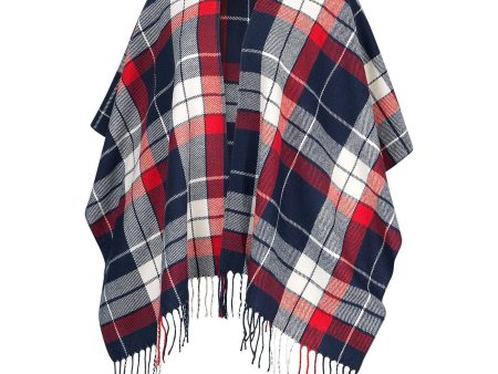 Red Navy Plaid Kennedy Shawl Online now