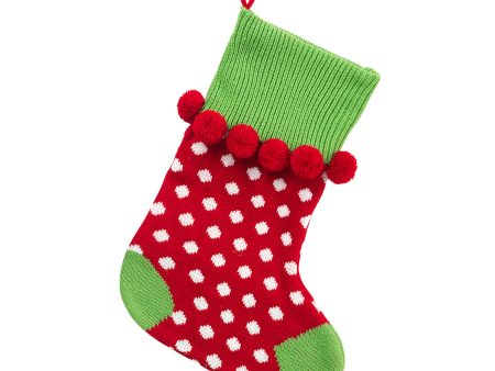 Red Polka Dot Pom-Pom Knit Stocking For Cheap