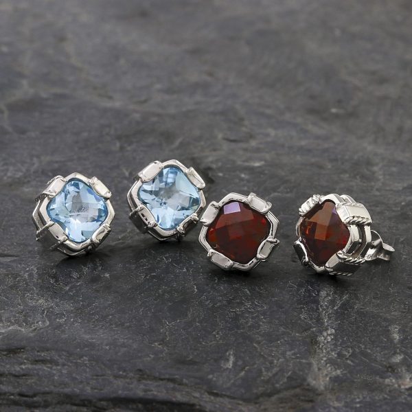 Peaceful Paradise Blue Topaz & Silver Button Earrings Sale