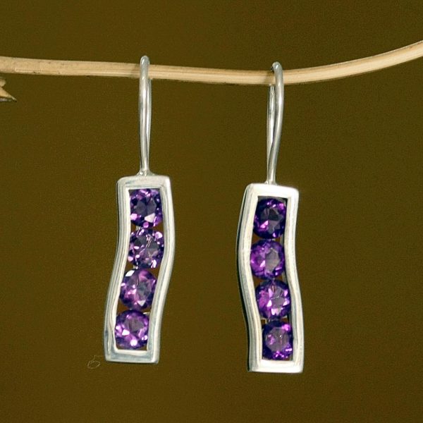 Ribbon Amethyst & Silver Drop Hook Earrings Online