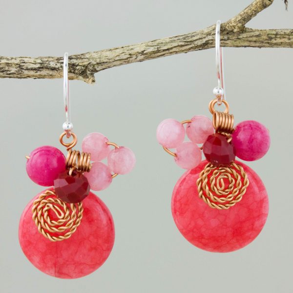 Moonlight Garden in Cerise Quartz & Silver Beaded Earrings Online now