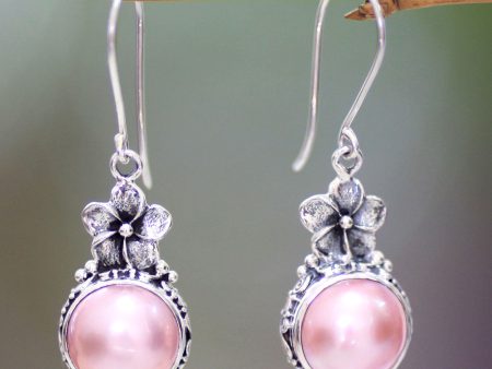 Pink Frangipani Pearl Silver Dangle Earrings Online Sale