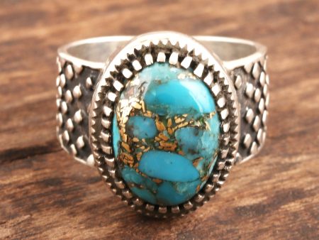 Majestic Allure Composite Turquoise and Sterling Silver Men s Ring For Cheap