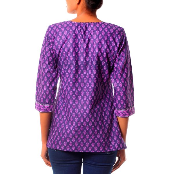 Radiant Orchid Blossom Purple Cotton Tunic For Sale