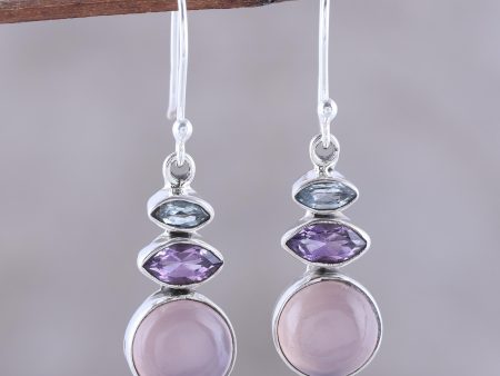 Peaceful Dazzle in Pink Multi-Gemstone Dangle Earrings in Pink from India Sale