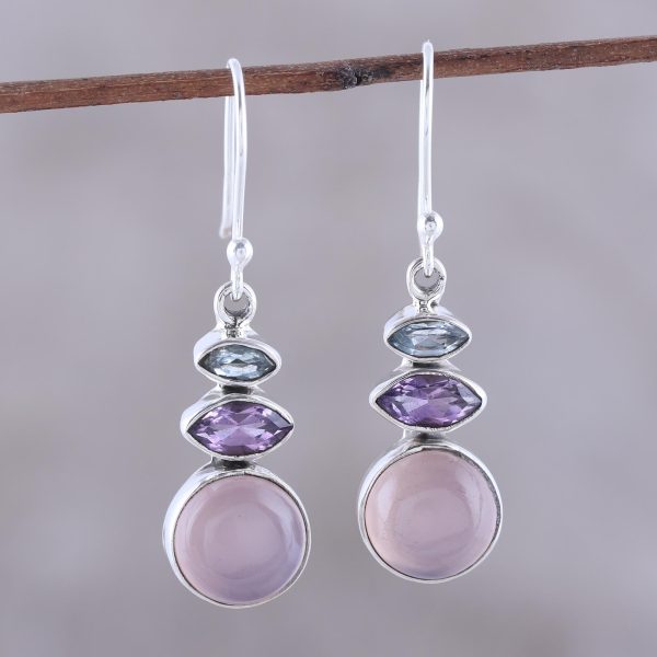 Peaceful Dazzle in Pink Multi-Gemstone Dangle Earrings in Pink from India Sale