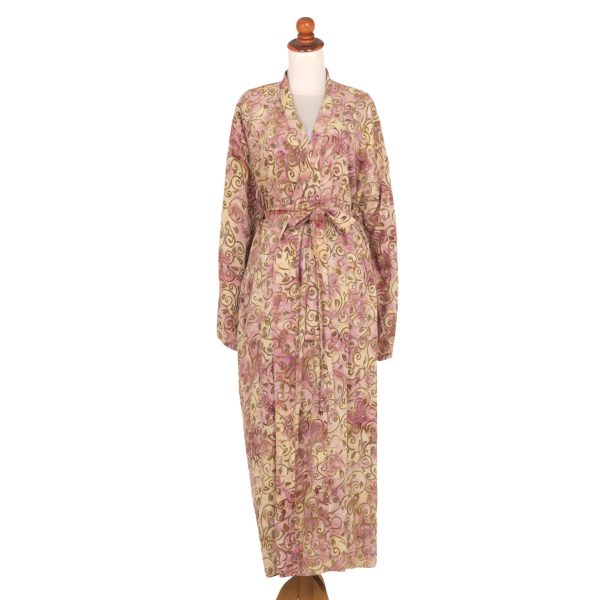 Grand Floral Beige Rayon Batik Robe Supply