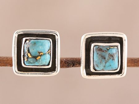 Mystic Frame Square Sterling Silver and Composite Turquoise Stud Earrings Online Hot Sale