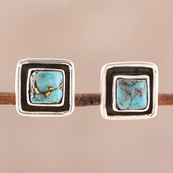 Mystic Frame Square Sterling Silver and Composite Turquoise Stud Earrings Online Hot Sale