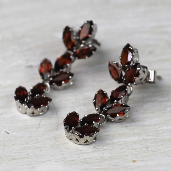 Radiant Red Leaves Garnet & Silver Dangle Earrings Online Hot Sale