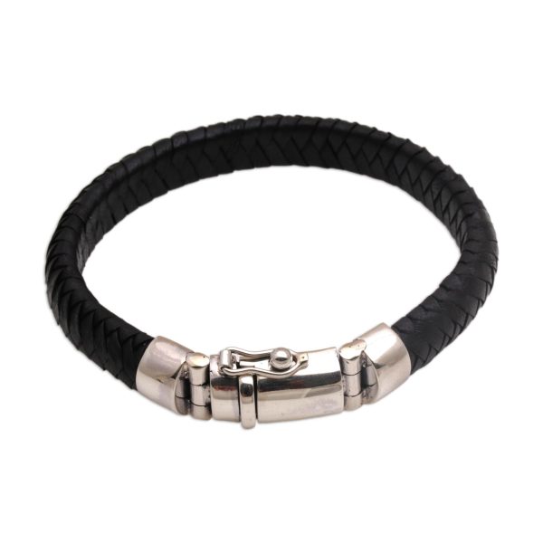 Shrine Weave in Black Silver & Leather Bracelet Online