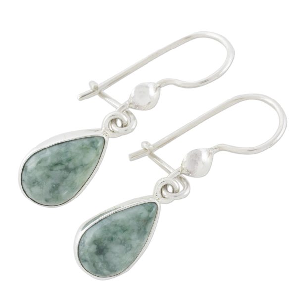 Pale Green Tears Jade & Silver Teardrop Dangle Earrings Hot on Sale