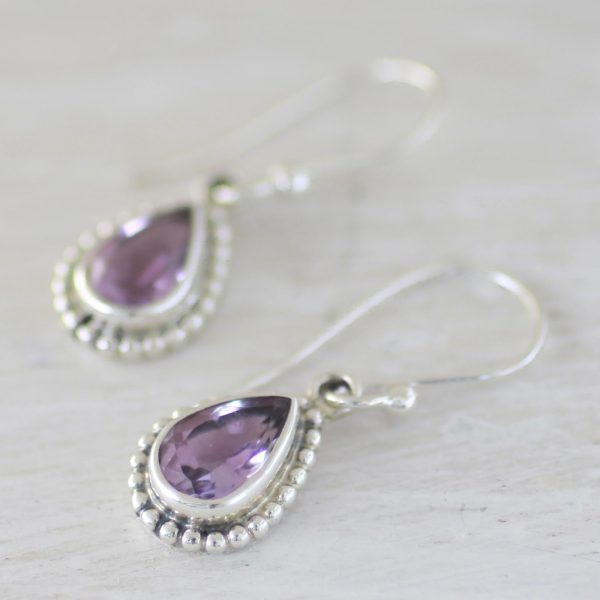 Radiant Lilac Amethyst Silver Teardrop Earrings Hot on Sale