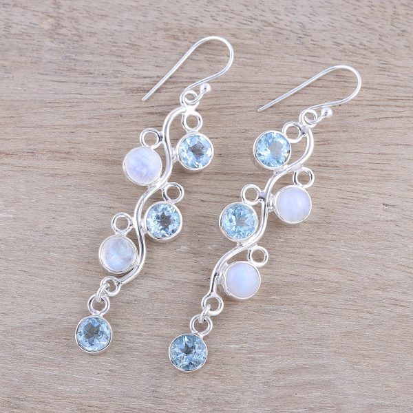 Morning Climber Blue Topaz Moonstone Earrings Online Hot Sale