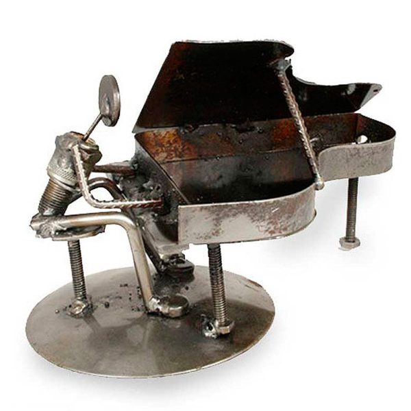 Rustic Piano Man Recycled Metal Statuette Sculpture For Cheap