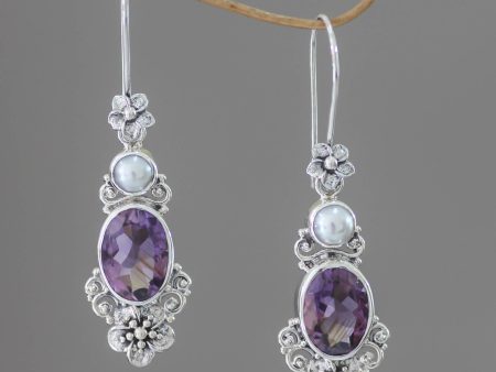 Queen of Flowers Amethyst & Pearl Dangle Earrings Hot on Sale