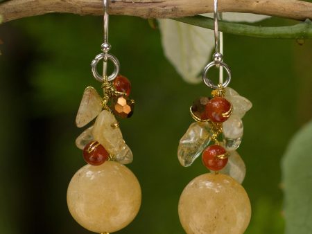 Yellow Rose Quartz & Glass Beaded Earrings Fashion