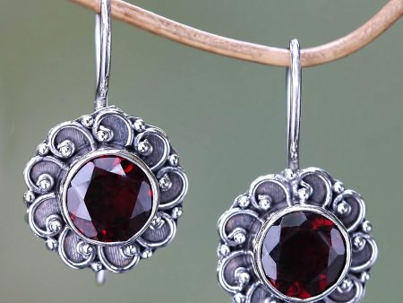 Singaraja Sunflower Silver Burgundy Flower Drop Earrings Online