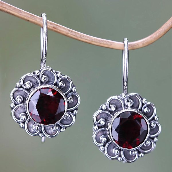 Singaraja Sunflower Silver Burgundy Flower Drop Earrings Online