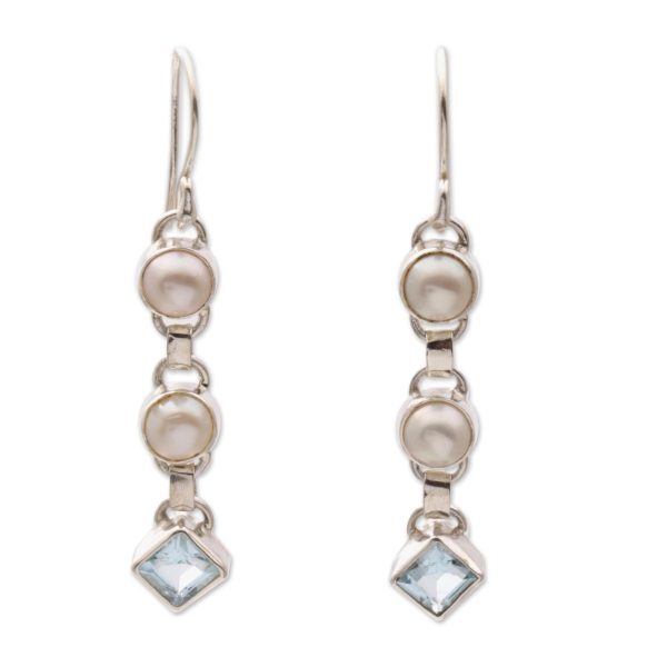 Silver Trail Blue Topaz & Pearl Dangle Earrings For Discount