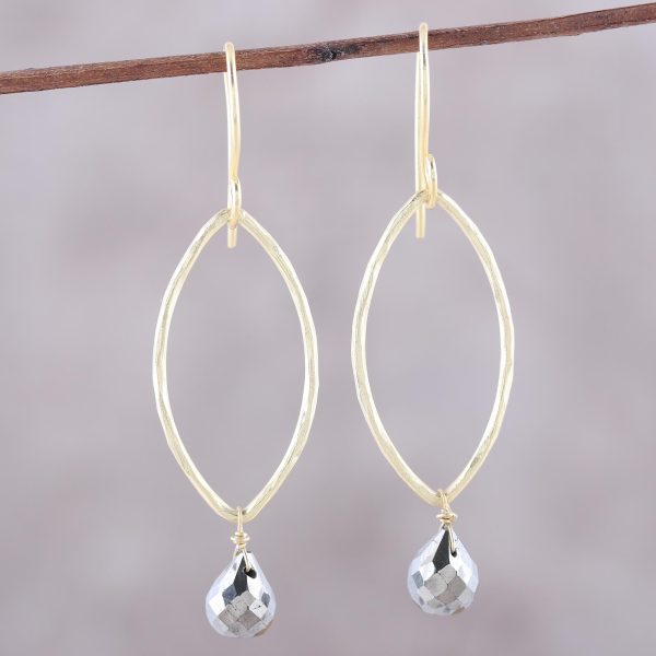 Metallic Gleam Pyrite Dangle Earrings For Sale