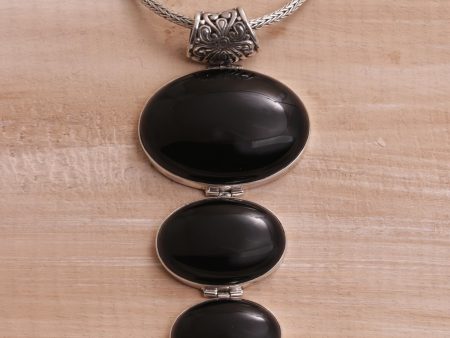 Night Ovals Onyx & Silver Pendant Necklace Fashion