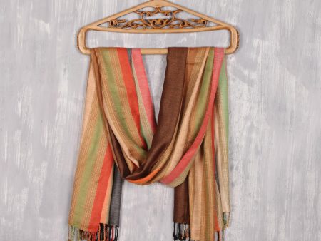 Multicolored Fusion Multicolored Striped Viscose Shawl from India Hot on Sale