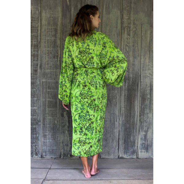 Emerald Forest Green Floral Batik Robe on Sale