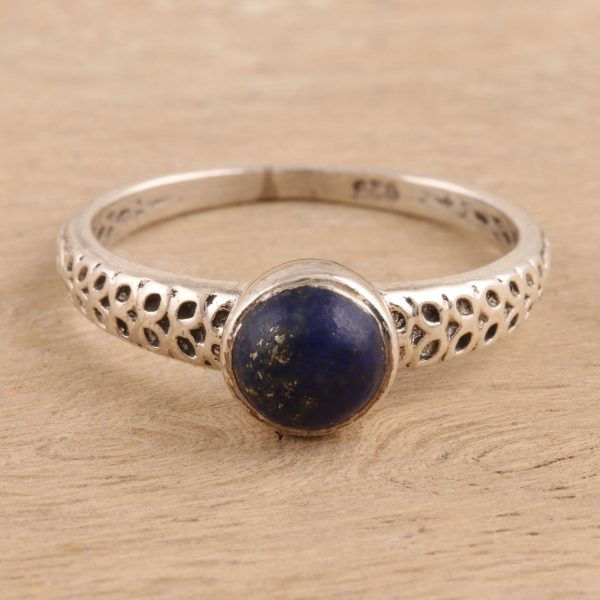 Royal Round Lapis Lazuli Solitaire Ring Crafted in India Online now