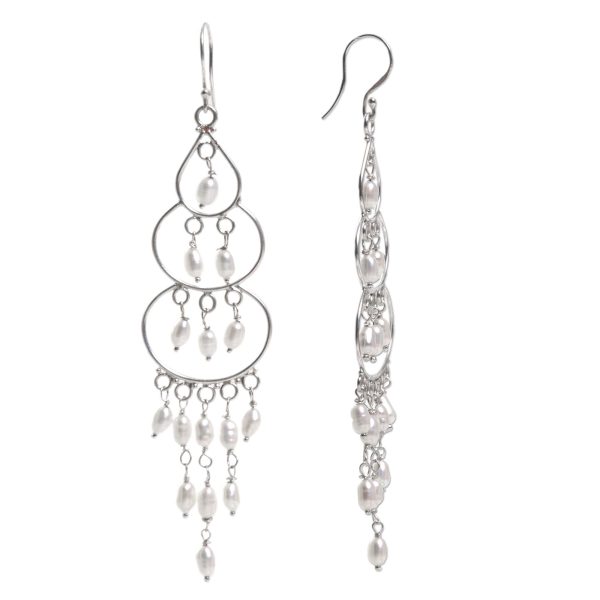 Moonlit Orbs Silver Pearl Chandelier Earrings Online Hot Sale