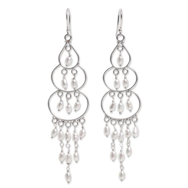 Moonlit Orbs Silver Pearl Chandelier Earrings Online Hot Sale