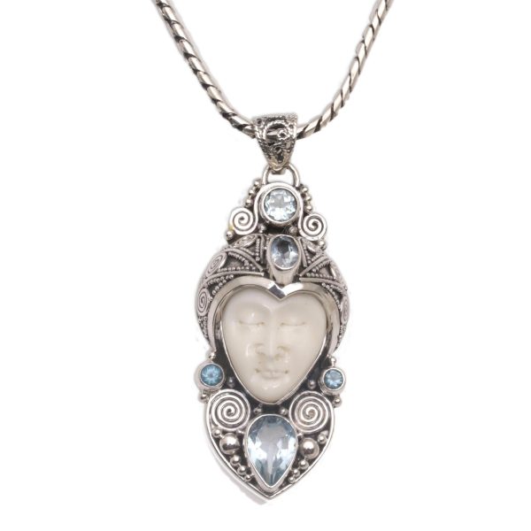 Royal Knight Blue Topaz Silver & Bone Pendant Necklace Discount