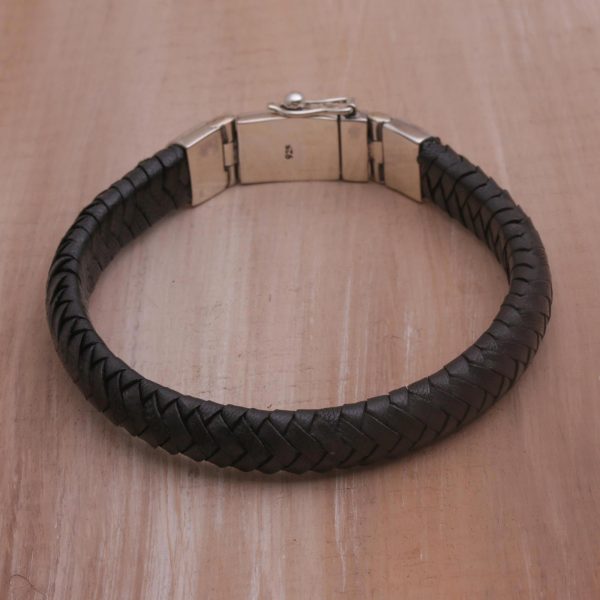 Shrine Weave in Black Silver & Leather Bracelet Online