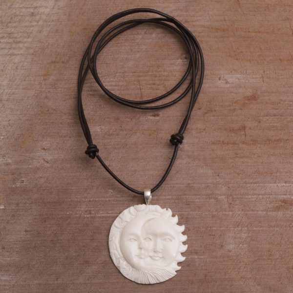 Stellar Guardians Bone & Leather Pendant Necklace For Sale