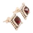 Picture Perfect in Red Checkerboard Faceted Garnet Sterling Silver Stud Earrings Online Hot Sale