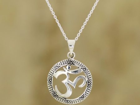 Meditative Medallion Sterling Silver Om Pendant Necklace from India Sale