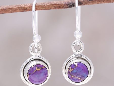 Adorable Moon in Purple Sterling Silver and Purple Composite Turquoise Earrings on Sale