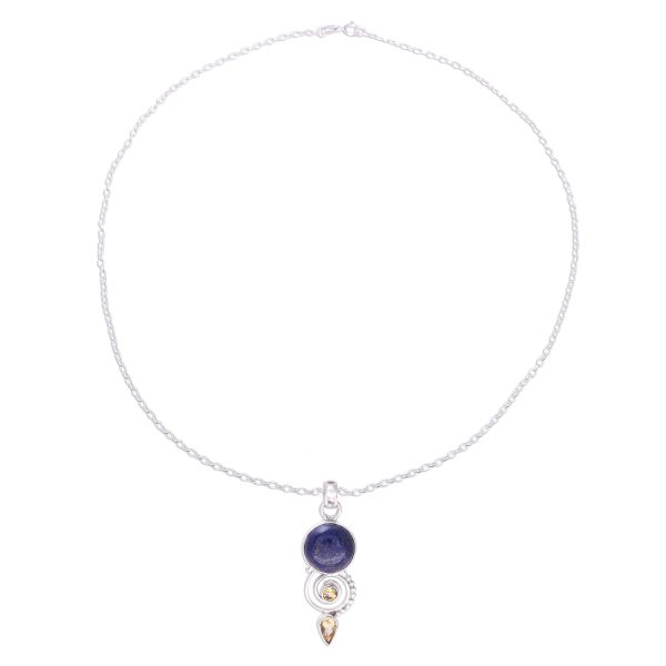 Majestic Spiral Citrine and Lapis Lazuli Spiral Necklace from India Online