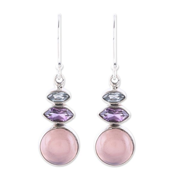 Peaceful Dazzle in Pink Multi-Gemstone Dangle Earrings in Pink from India Sale