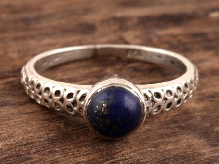 Royal Round Lapis Lazuli Solitaire Ring Crafted in India Online now