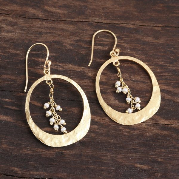 Moon Rain Gold Plated Cultured Pearl Dangle Earrings from India For Sale