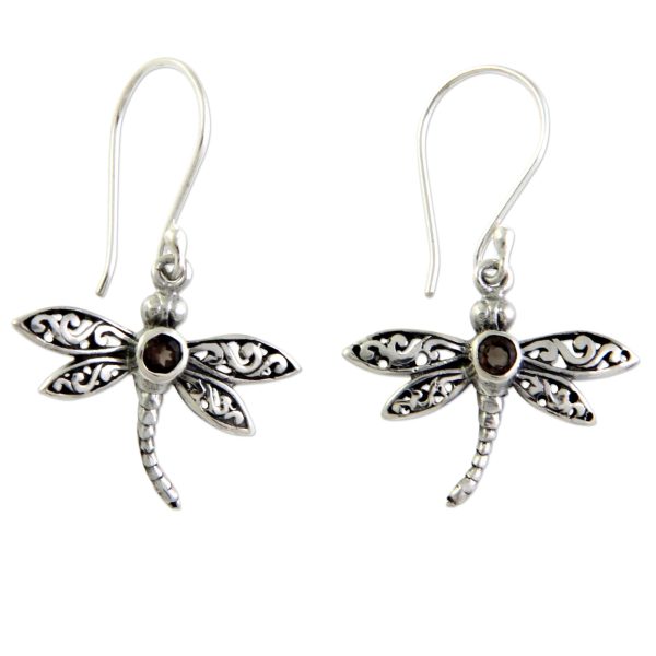 Smoky Quartz Enchanted Dragonfly Earrings Fashion