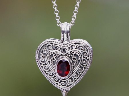 Always In My Heart Garnet Silver Filigree Locket Necklace Sale