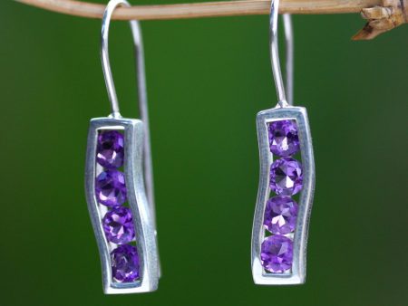 Ribbon Amethyst & Silver Drop Hook Earrings Online