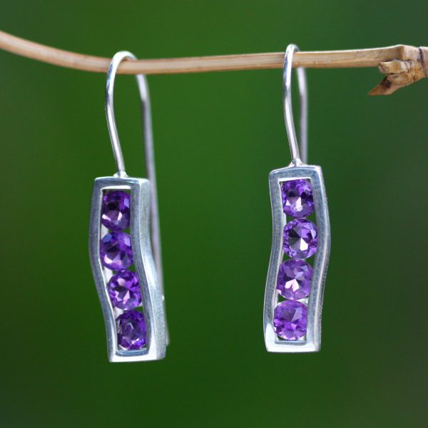 Ribbon Amethyst & Silver Drop Hook Earrings Online